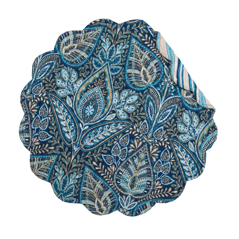 Bailey Blue Round Quilted Placemat Set 6