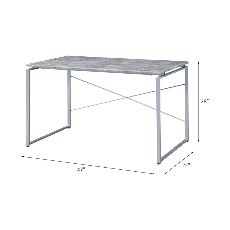Industrial Style Writing Desk with Faux Concrete Top and Metal Sled Base for Efficient Workspace - Grey
