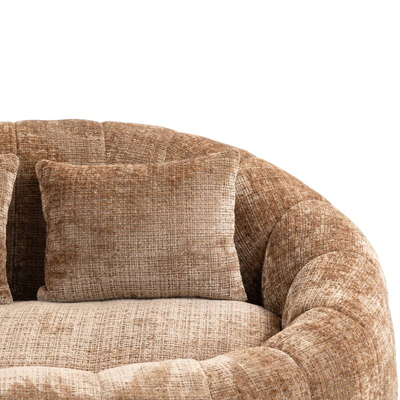 Chenille Giant Bean Bag Chair, High-Density Foam Lazy Sofa Chair, Round Bean Bag Sofa with 2 Pillows & Curved Armrests