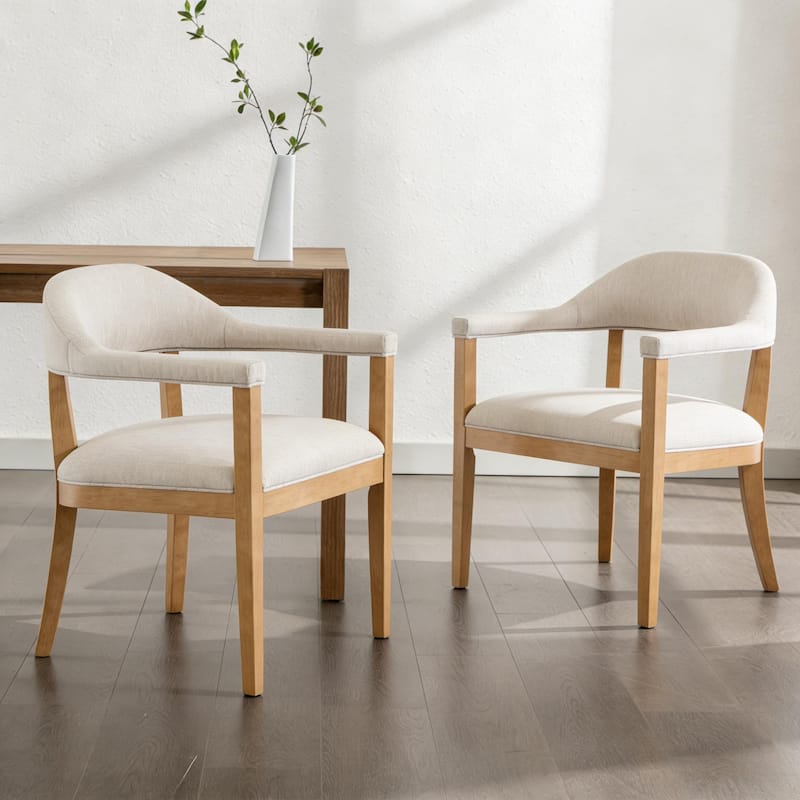 Christopher Knight Home - Upholstered Dining Arm Chair Set with High-Density Foam Padded Cushion & Curved Backrest - 23.62"W - Set of 2 - Beige,Natural