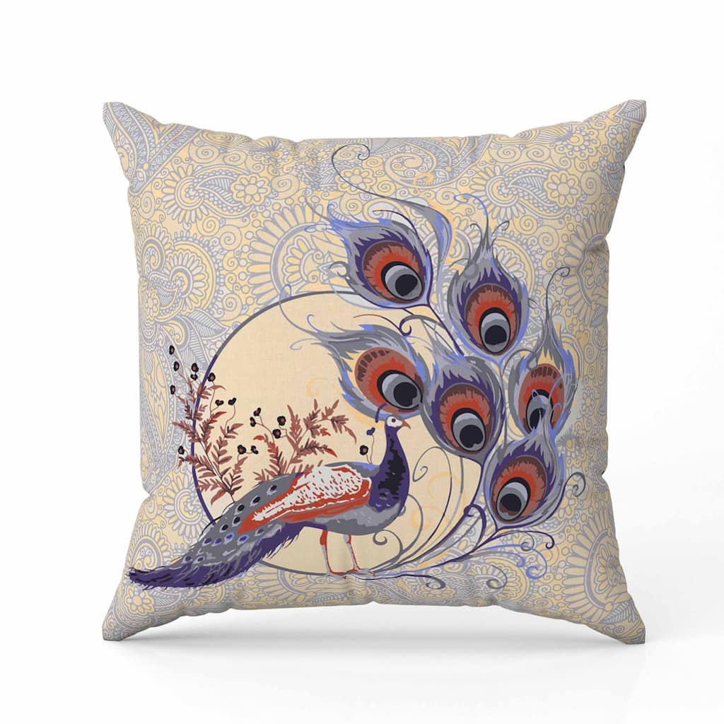 Paisley Peacock Dreams Faux Suede Reversible Throw Pillow Purple and Carmine