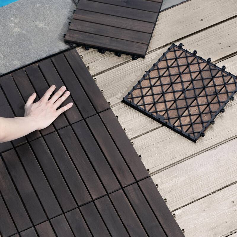 30 PCS Interlocking Deck Tiles Striped Pattern, 12" x 12"Square Acacia Hardwood Outdoor Flooring for Patio,Bancony,Pool Side
