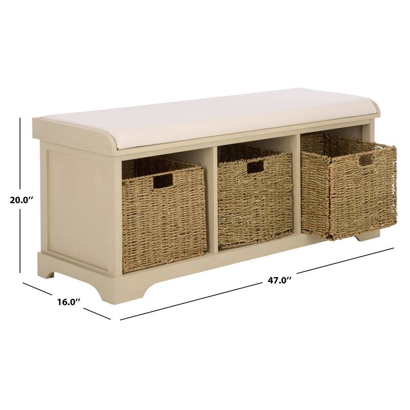 SAFAVIEH Eola Grey/ White Storage Bench - 47" x 16.1" x 19.9" - 47"W x 16"D x 20"H