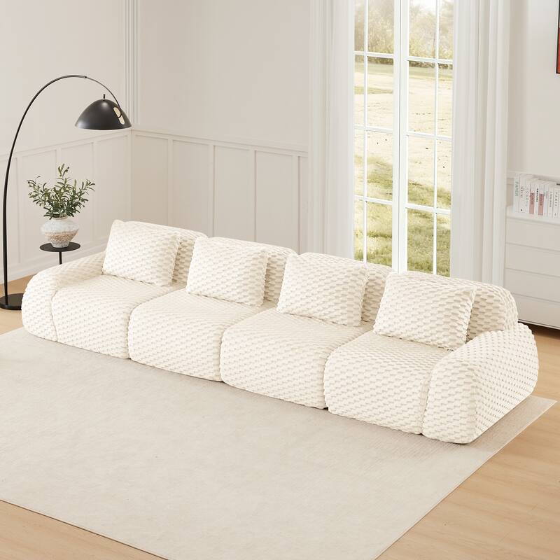 Roomfitters 114 Inch Modular Sectional Sofa, Oversized Flannelette 3-Seater, Cream