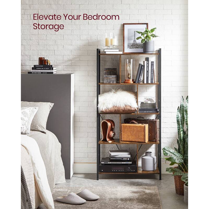 5 Tier Shelving Unit with Open Compartments for Office, Living Room, Bedroom, Industrial Style - 29.1" x 11.8" x 59.1"