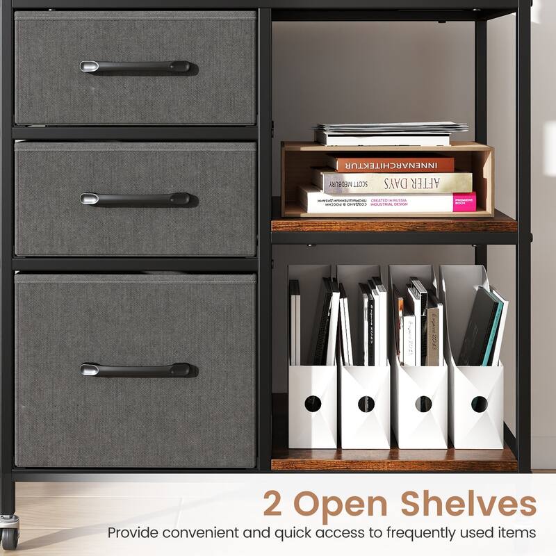 Gymax 3 Drawer Mobile File Cabinet w/ Charging Station Storage Cabinet