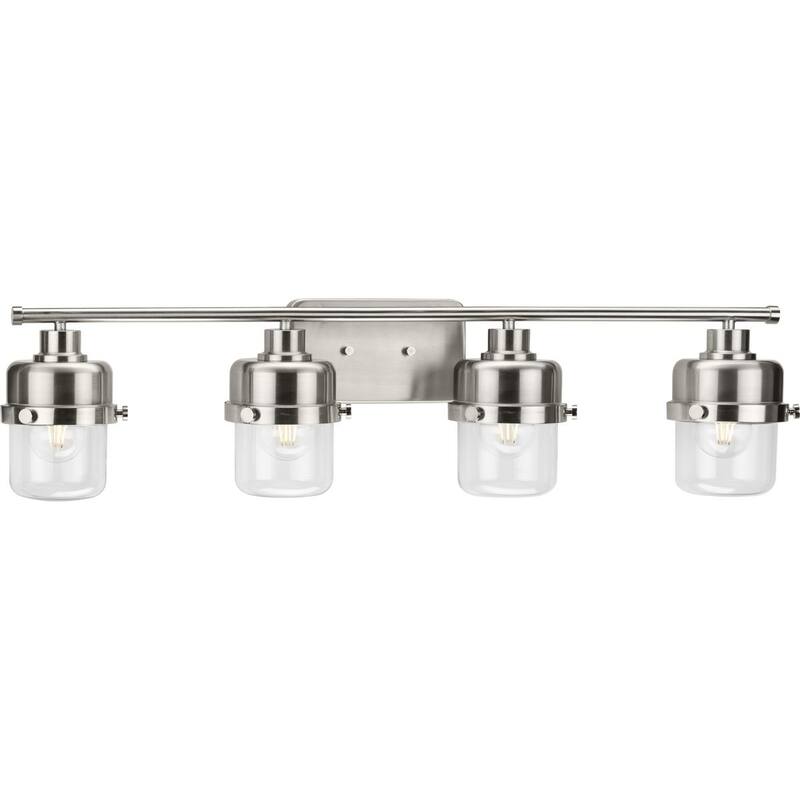 Beckner Collection Four-Light Brushed Nickel Clear Glass Urban Industrial Bath Light - 33.75 in x 6.37 in x 8.37 in - 33.75 in x 6.37 in x 8.37 in