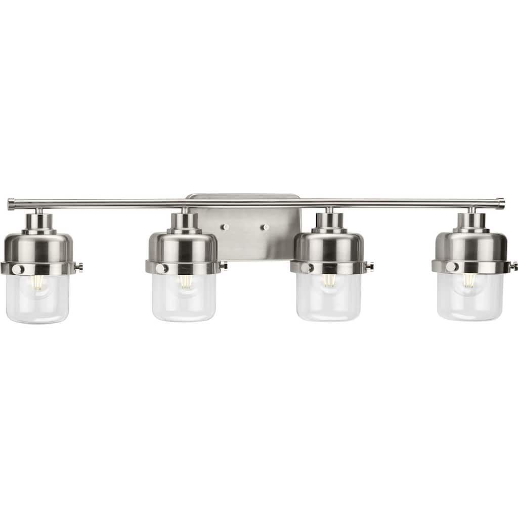 Beckner Collection Four-Light Brushed Nickel Clear Glass Urban Industrial Bath Light - 33.75 in x 6.37 in x 8.37 in