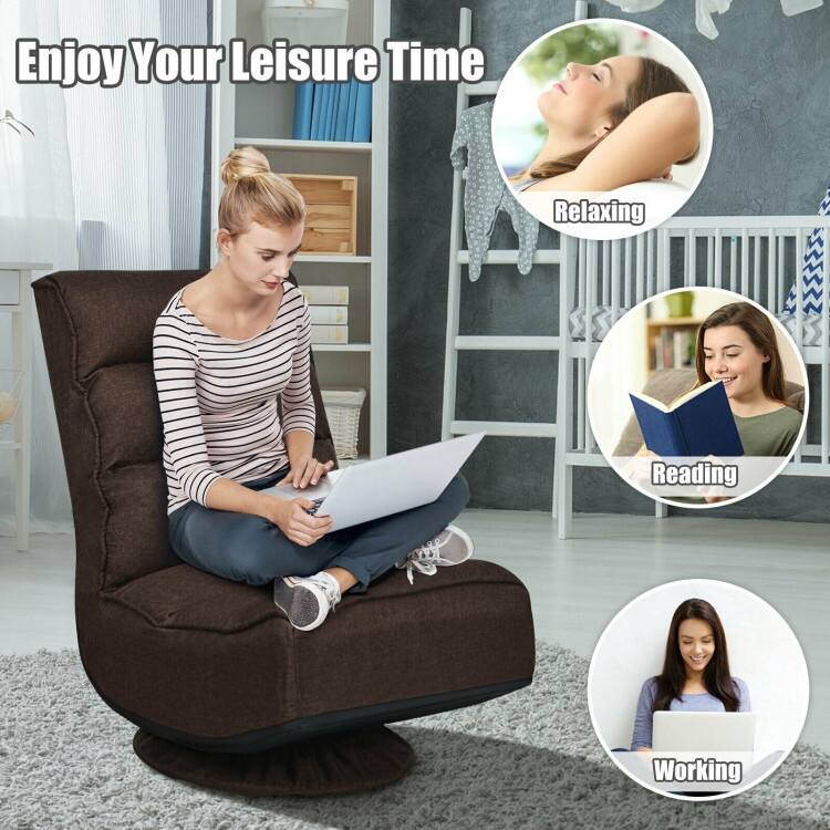 360-Degree Swivel Floor Chair with Foldable Design and Adjustable Backrest