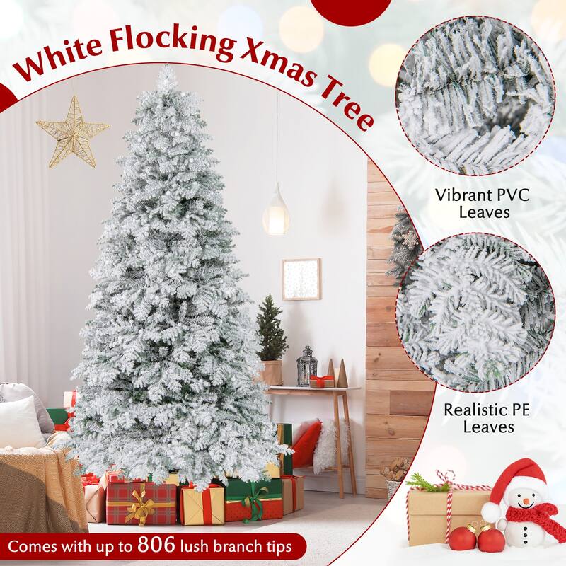 Costway 6/7 FT Artificial Snow-flocked Christmas Tree with 130 Balls, - See Details
