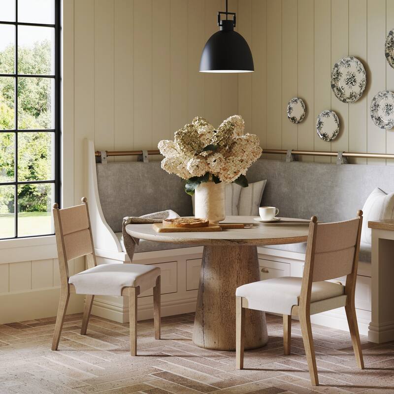 Cove Boho Solid Wood Dining Chair with Woven Seagrass Back and Upholstered Seat