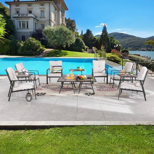 slide 2 of 6, Patio Festival Curve-Arm 11-Piece Metal Outdoor Conversation Set