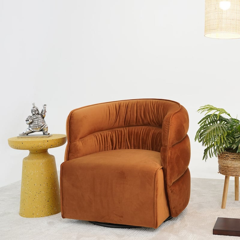 GDFStudio - Walden Modern Mid-Century Velvet 360° Swivel Chair - 31.5"W - Burnt Orange