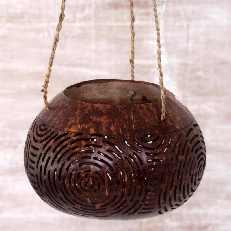 Novica Handmade Morning Bliss Coconut Shell Hanging Basket