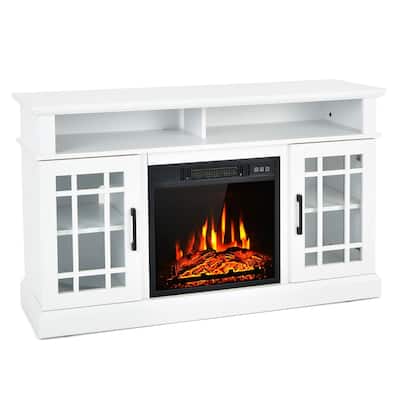 48 Inch Electric Fireplace TV Stand with 2 Side Cabinets and 2 Open Shelves - 48" x 16" x 30" (L x W x H)