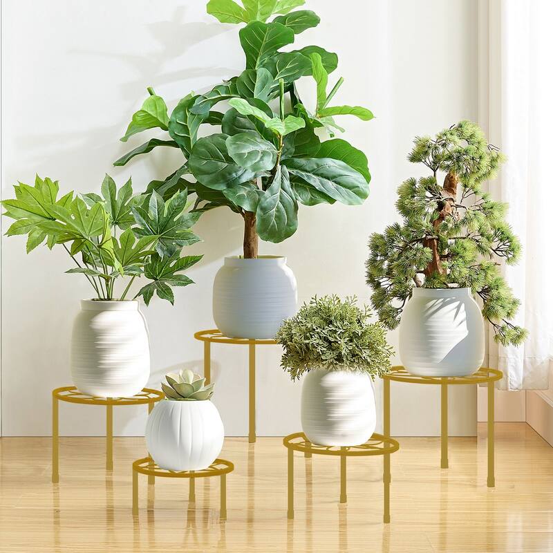Javlergo 5-Piece Metal Plant Stand Set Multiple Sizes Black Heavy Duty Flower Pot Holder Stands for Indoor Outdoor Use
