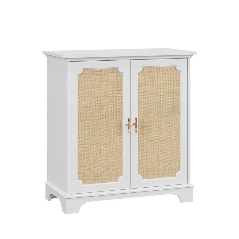 Sideboard Cabinet with Rattan Doors, Multifunctional Kitchen Storage Cabinet, Console Table with Shelf & Solid Wood Legs