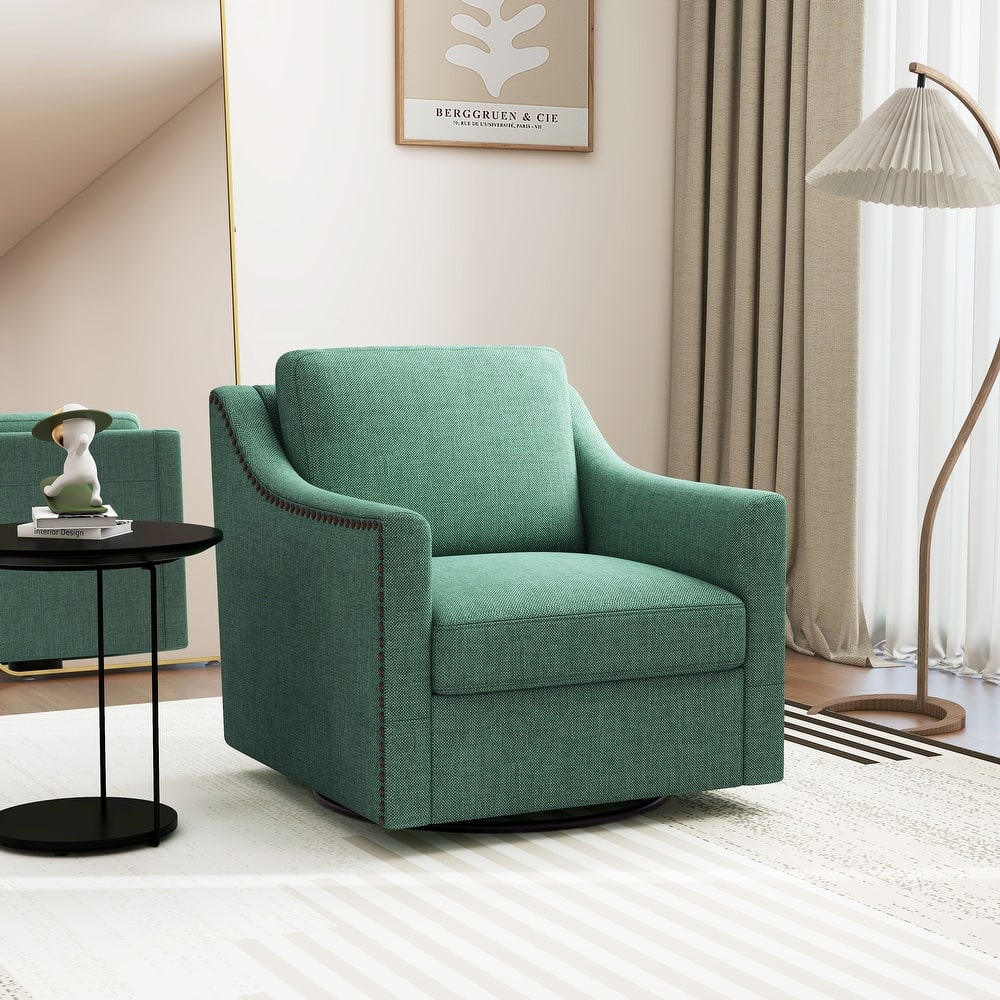 Upholstered Swivel Accent Chair Linen Armchair For Living Room