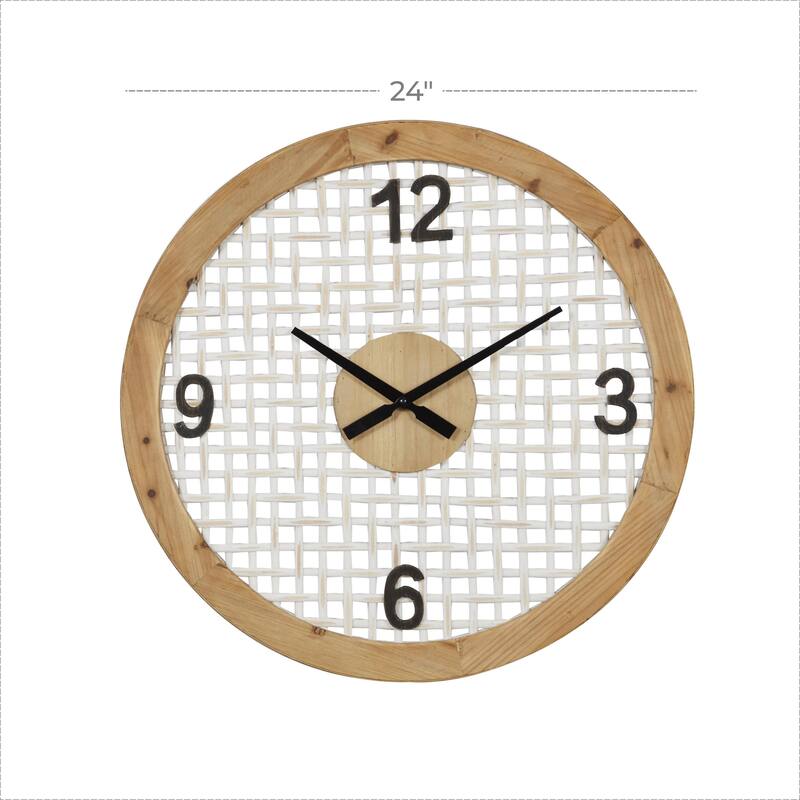 Wood Wall Clock with Grid Mesh - White - Roche River Decor