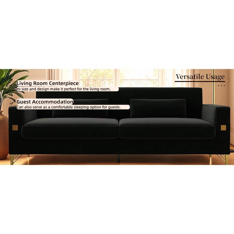 Roomfitters Mid-Century Modern Upholstered Sofa with Gold Metal Legs and Square Arms, Elegant Couch for Living Room