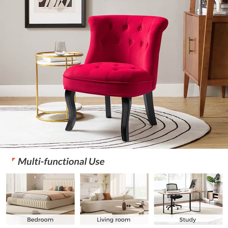 Paolino 25.1" Wide Traditional Velvet Button-tufted Back Stools with Wood Legs by HULALA HOME