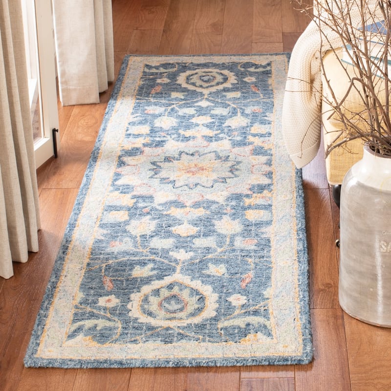 SAFAVIEH Handmade Blossom Gliceria Modern Floral Wool Rug - 2'3" x 8' Runner - Navy/Multi