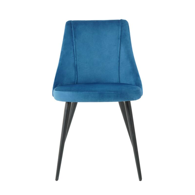 Modern blue velvet dining chair, fabric upholstery chair, black metal chair feet for home living room, bedroom, kitchen,