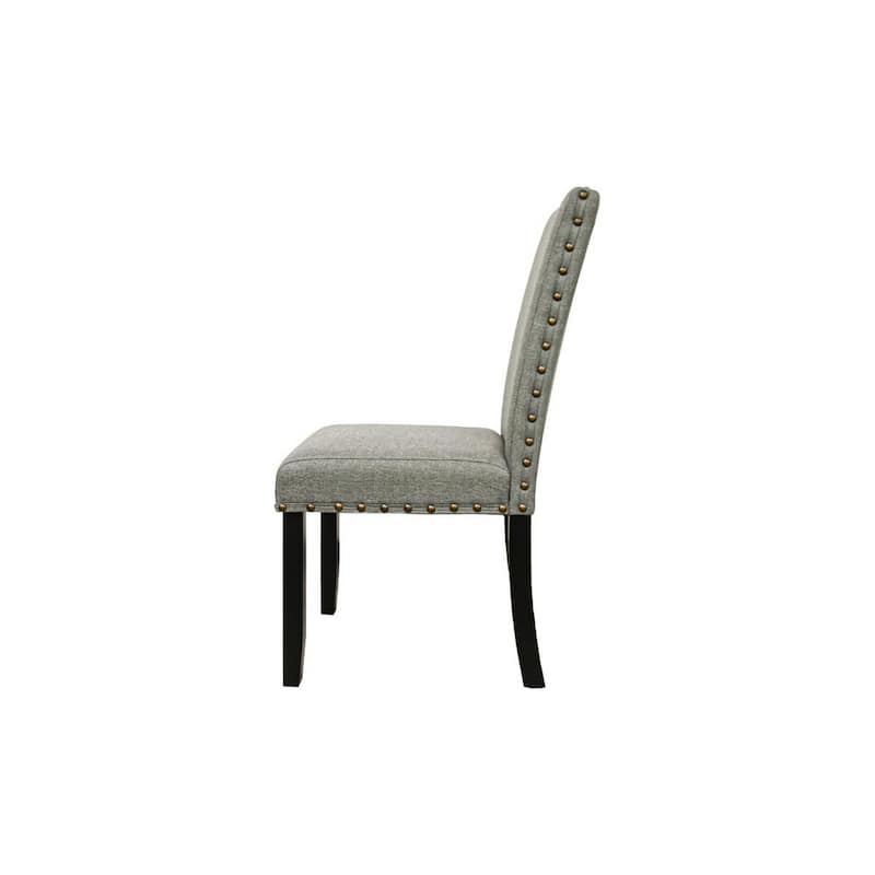 Sie 25 Inch Dining Chair, Nailhead Trim, Padded Gray Upholstery, Black Wood