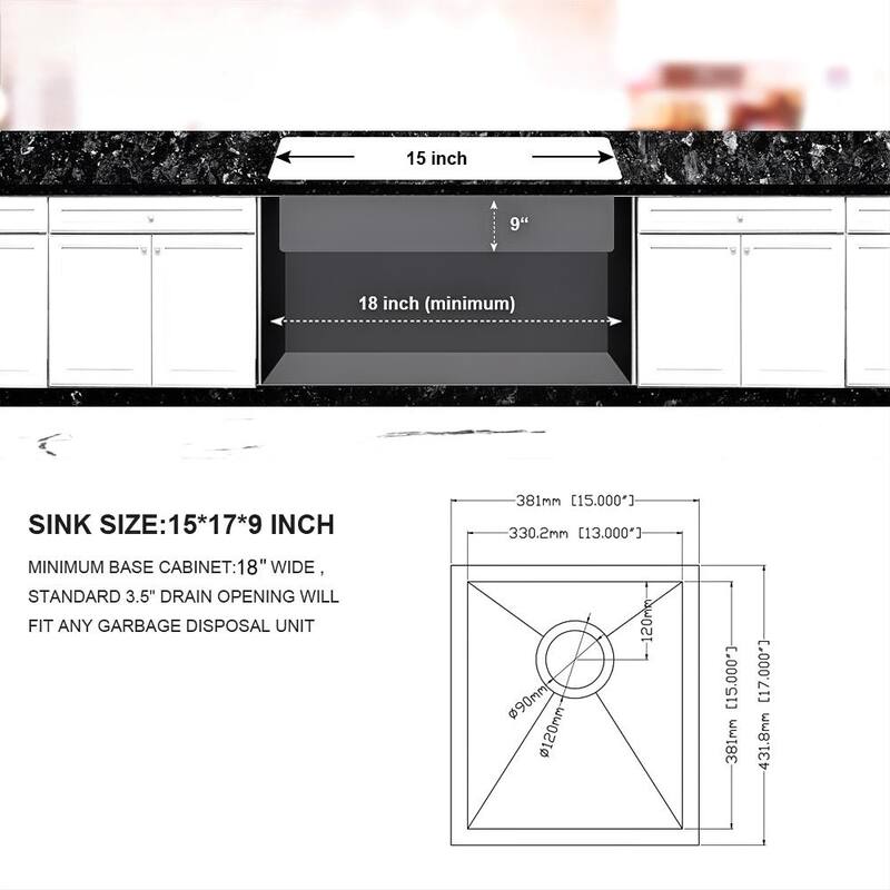 Undermount Kitchen Sink 16 Gauge 9 Inch Deep Single Bowl Kitchen Sink Basin, Includes Drain Assembly (No Additional Accessories)