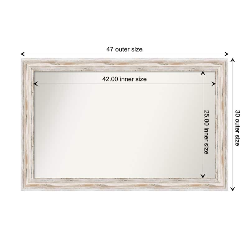Alexandria White Wash Framed Non-Beveled Custom Wall Mirror, Bathroom Vanity Mirror - Outer Size: 47.25 x 30.25