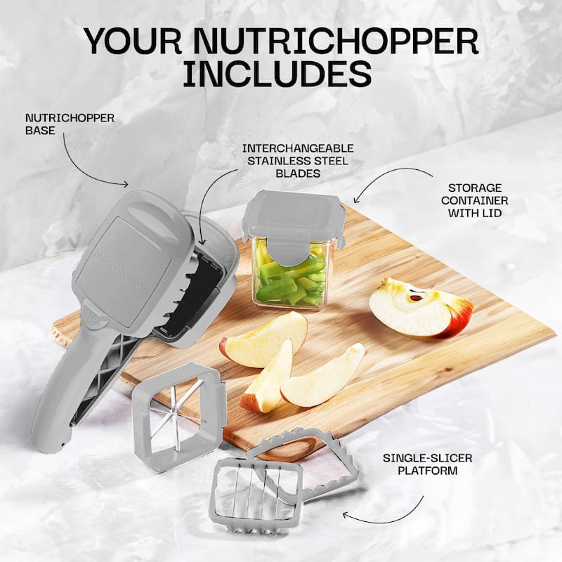 NutriChopper 7-Piece Handheld Vegetable and Fruit Chopper with 4 Blades and Container