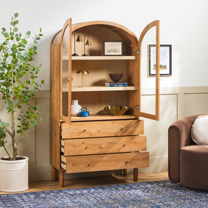 Walker Edison Modern Arched MDF Bookshelf Cabinet with Glass Doors