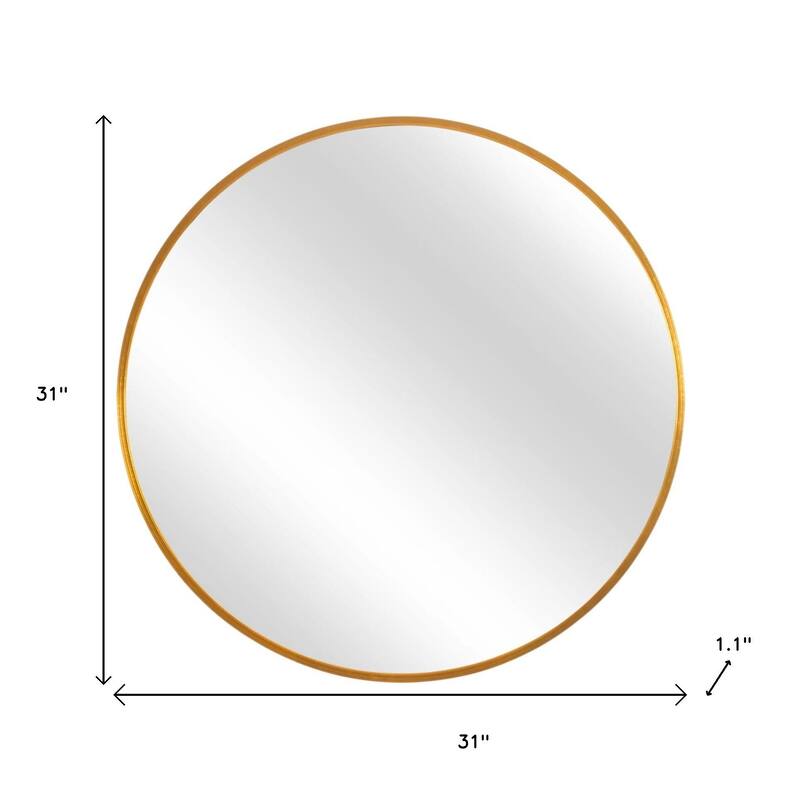 HomeRoots 31" Gold Metal Round Framed Accent Mirror - 31.00 in. x 31.00 in. x 1.10 in.