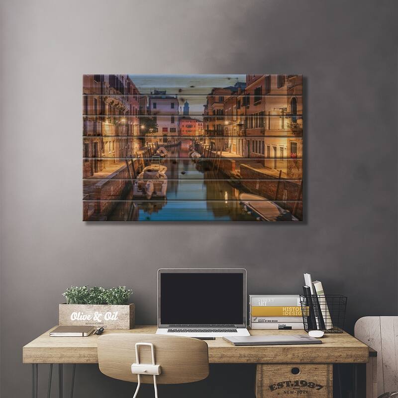 Romantic Canal In Venice, Italy Print On Wood by Jan Becke - Multi-Color