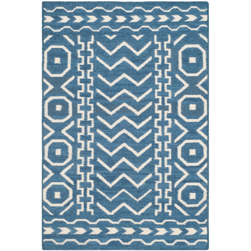 SAFAVIEH Handmade Flatweave Dhurries Krustina Modern Wool Rug - 2'6" x 4' - Dark Blue/Ivory
