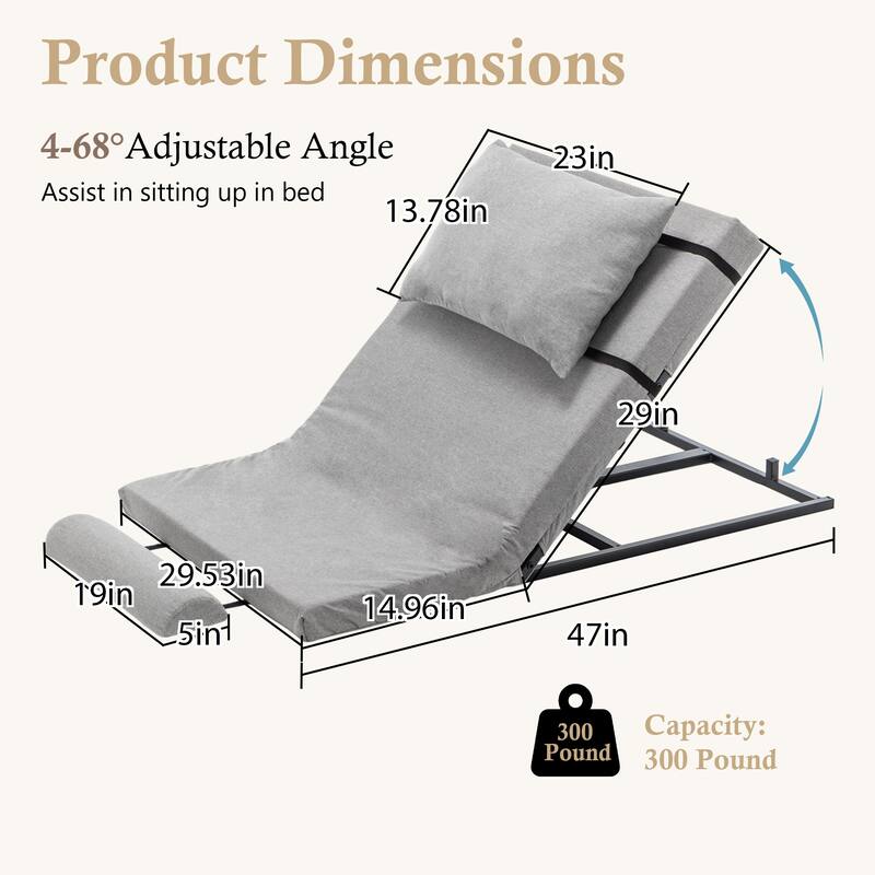 Electric Adjustable Bed Backrest - 300 lbs Capacity, 4-68° Lift, Machine Washable, Universal Fit
