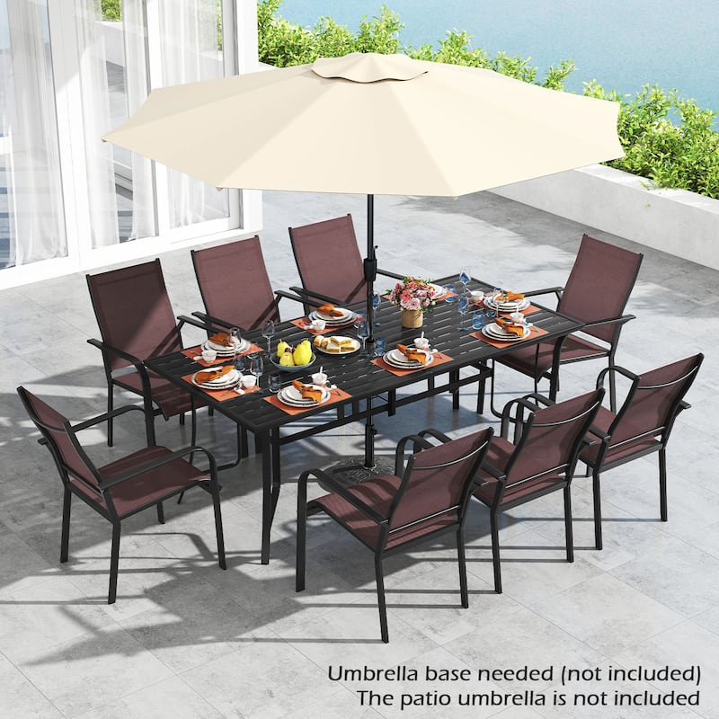 Gymax 9PCS Patio Dining Set Rectangular Table & Stackable Chairs