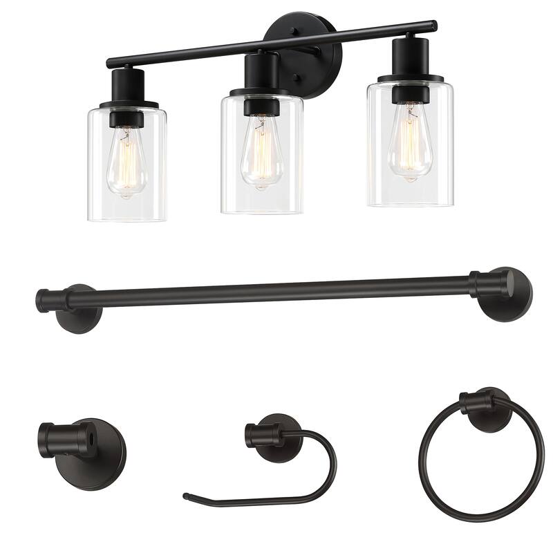 3-Light Brushed Nickel Vanity Light with Bathroom Set