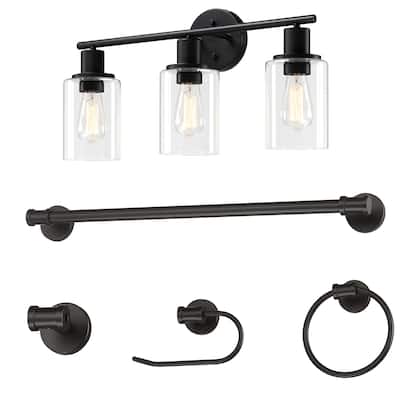 3-Light Brushed Nickel Vanity Light with Bathroom Set