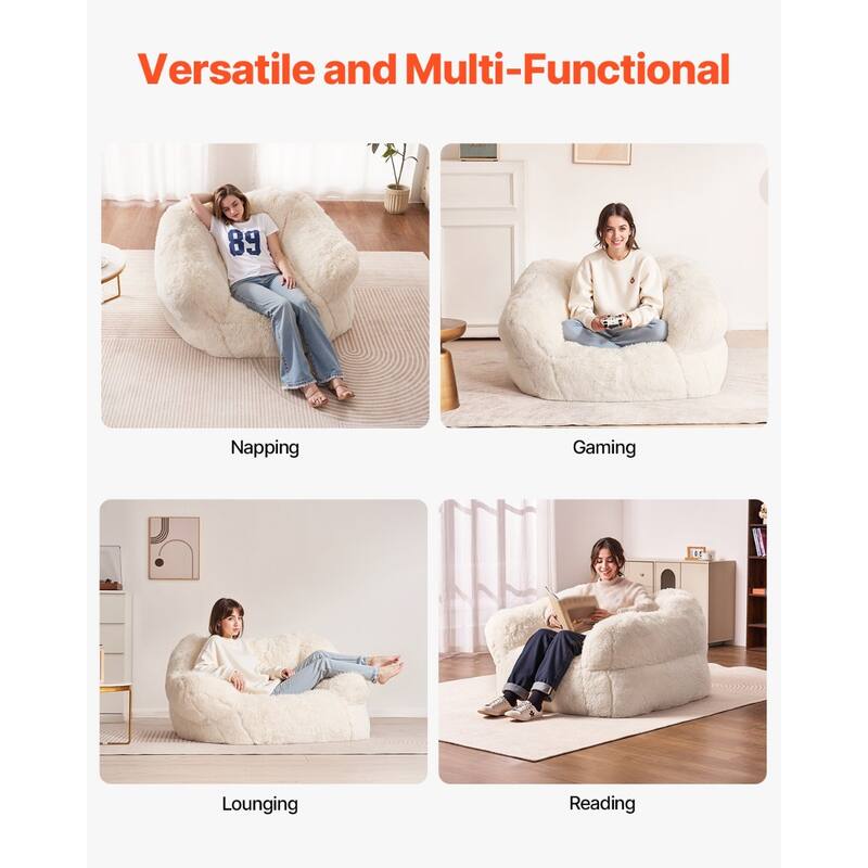 Beige Fabric Memory Foam Bean Bag Chair with Armrests and Support - 48” L x 46.85” W x 28” H