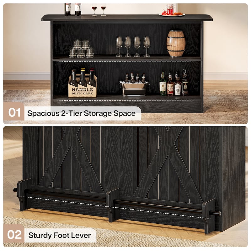 63-Inch Bar Table, 2-Tier Bar Cabinet Height Pub Table with Footrest - N/A