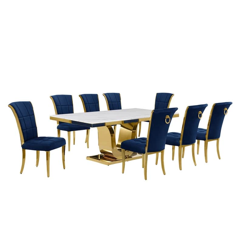Best Quality Furniture D321-SC324-7 Dining Set with 78" White Marble Top