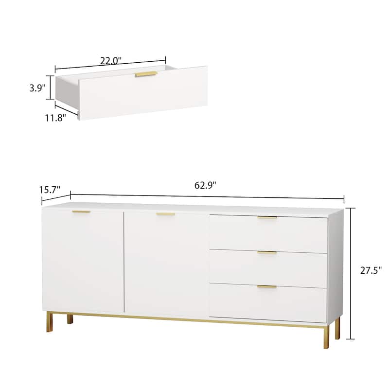 Timechee Mid-century Modern Dresser with Gold Legs