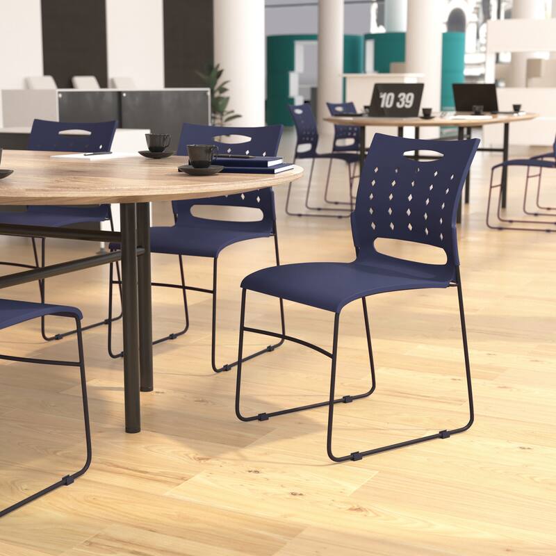 881 lb. Capacity Sled Base Stack Chair with Carry Handle and Air-Vent Back - Navy