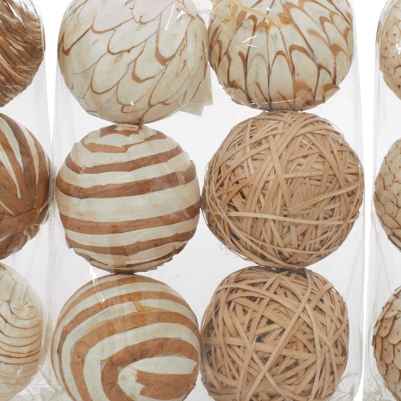 White Dried Plant Handmade Decorative Ball Orbs & Vase Filler with Varying Designs (Set of 3) - 10 x 4 x 14 Round
