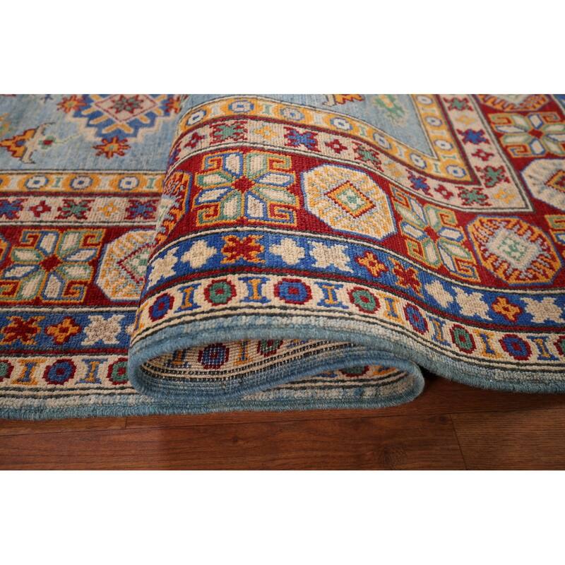 Light Blue Kazak Area Rug Handmade Bedroom Wool Carpet - 5'3" x 6'9"