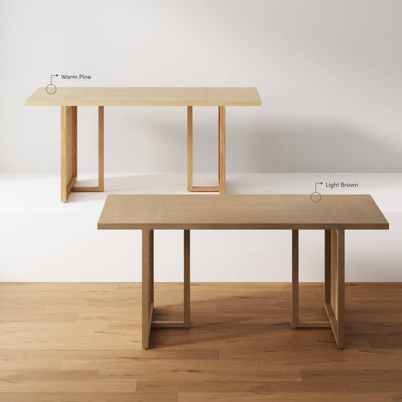 Willow Boho Dining Table for 6 with Solid Wood Legs with Bohemian Rattan Accent - 6-Seater