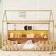 preview thumbnail 14 of 14, Twin Size Wood House Bed with LED Light, Storage Bookshelf and Guardrails