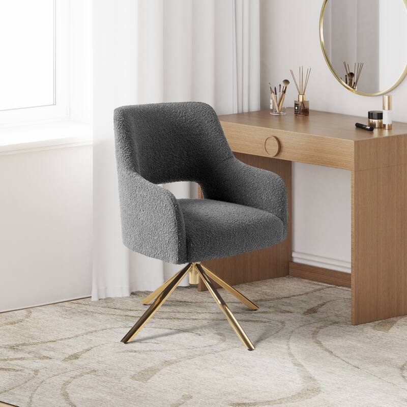 Boucle Polyester Upholstered Swivel Accent Chair - Stain Resistant - Grey