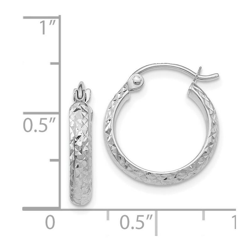 Curata 14k White Gold iamond-Cut 2.8x15mm Hoop Earrings